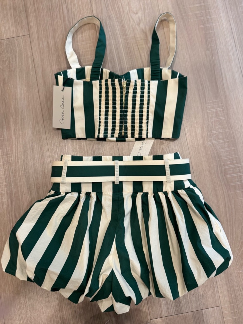 Cara Cara Green & White Striped Two-Piece Set with Woven Belt - Picture 11 of 11